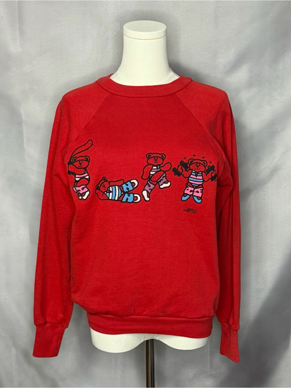 HealthKnit Red Bear Graphic Crewneck Sweatshirt 80s Vintage